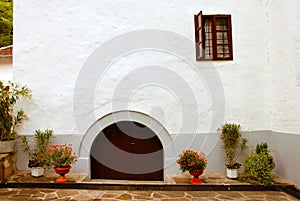 Wall and door of orthodox monastery building