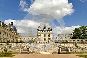 Wall and double staircase behind the ChÃ¢teau de ValenÃ§ay