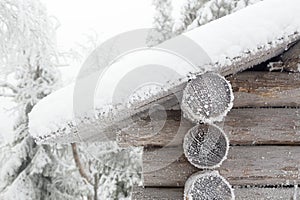 The wall and edge roof of hut