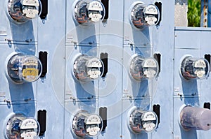 Wall of electric meters photo