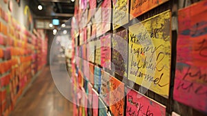 A wall filled with vibrant calligraphy samples showcasing the boutiques customization options for handwritten notes photo
