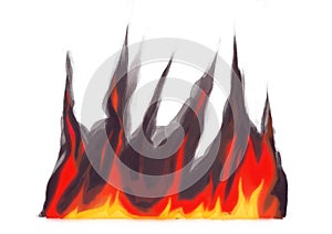 wall of flame burning and glowing, isolated on white. Fire effect clip art, for design, game art, creation. Fire illustration photo