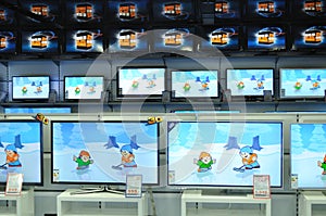 Wall of Televisions at Store