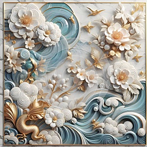 Wall frame decor florals pattern Chinese style ai generator