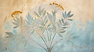 Wall fresco of plant like Ancient Roman and Greek art, vintage mural