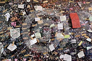 Wall full of messages from lovers in Juliet`s House in Verona