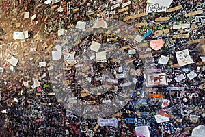 Wall full of messages from lovers in Juliet`s House in Verona