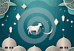 a wall with a goat, lanterns and the moon on it