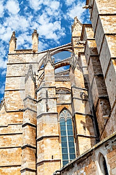 Wall Gothic cathedral in Palma de Mallorca on the sky background