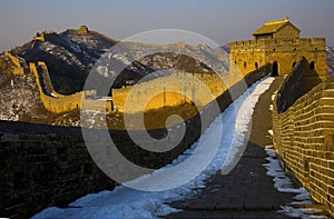 The wall of the Great Wall in winter of Jinshanling