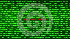 Wall of Green Binary Code Revealing SOFTWARE PIRACY Data Matrix Background