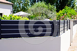 Wall grey dark design fence aluminium modern barrier around the house protect view home garden