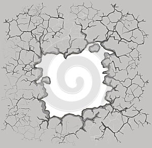 Wall with a hole and cracked plaster. Vector illustration
