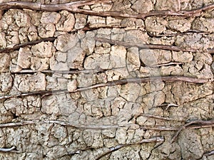 Wall of a house built of clay according to traditional ancient technology