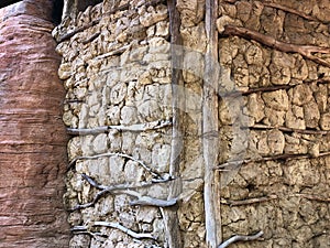 Wall of a house built of clay according to traditional ancient technology