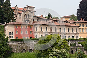 Wall and houses of Upper town of Bergamo, Italy