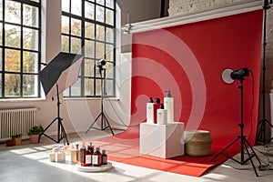 Wall interior background with red shadow