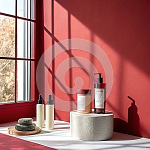Wall interior background with red shadow from window
