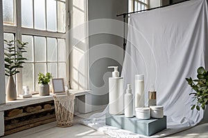 Wall interior background, studio with shadows from window