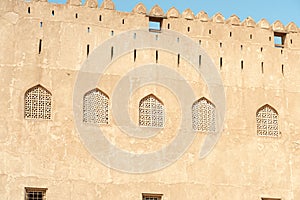 Wall of the Jabreen Castle with Islamic Windows With Arabian Ornament, Bahla, Sultanate of Oman