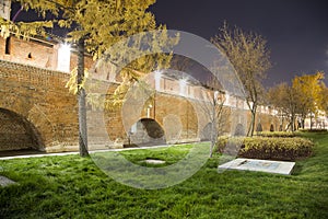 Wall in Kitay-gorod at Night, Moscow, Russia