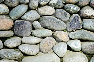 Wall of large round stones.