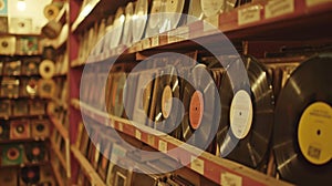 A wall lined with rows of vintage vinyl records tempting music lovers of all ages