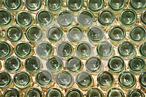 Wall made with green glass bottles