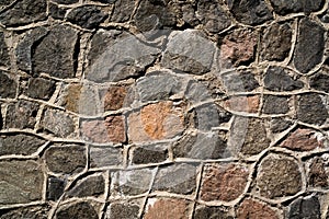 Wall made of multi-colored stone. Background from part of old house.