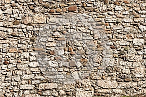 Wall made with river pebbles and irregular shaped stones - Trento Italy