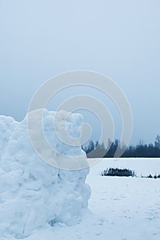Wall made of snow on rural field