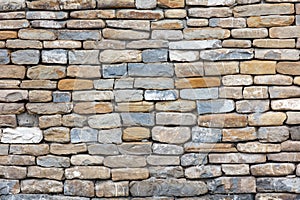 A wall made of stone bricks with a blue and white pattern