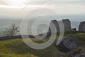 Wall of medieval fortress ruins