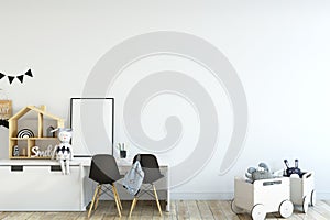 Wall mock up. Child`s room interior. Scandinavian style. 3d rendering, 3d illustration