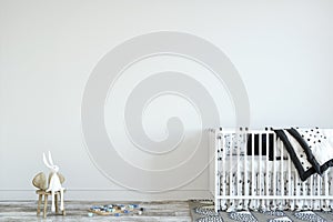 Wall mock up. Child`s room interior. Scandinavian style. 3d rendering, 3d illustration