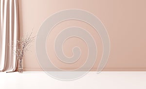 Wall mock up in empty interior background, room with pastel peach color wall photo