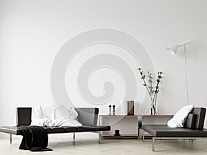 Wall mock up in home interior background, Modern style living room