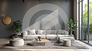 Wall mock up in home interior background, Modern style living room .
