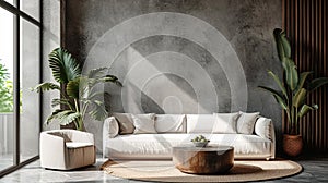 Wall mock up in home interior background, Modern style living room .