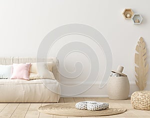 Wall mockup in children room interior background