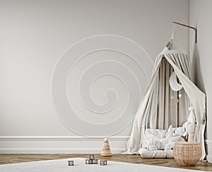 Wall mockup in children room, Scandi-Boho style interior in neutral colors