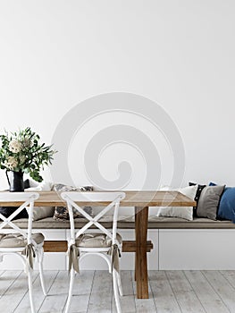 Wall mockup. Coastal Scandinavian interior style. 3d rendering, 3d illustration
