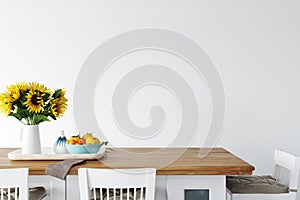 Wall mockup. Coastal Scandinavian interior style. 3d rendering, 3d illustration