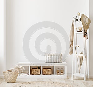 Wall mockup in white clear hallway interior