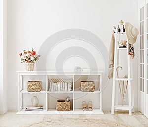 Wall mockup in white clear hallway interior