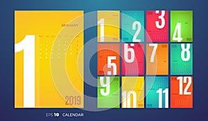 Wall Monthly Calendar 2019 year. Vector colorful template