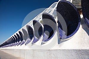 Wall with mosaic oval hemispheres