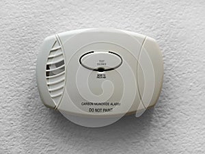 Wall mounted Carbon Monoxide Alarm installed in home.