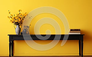 Wall-Mounted Credence Table in Vibrant Yellow -Generative Ai photo