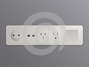 Wall-mounted outlet with various sockets 3d vector photo